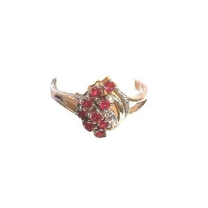 Ruby Cluster Silver Ring, size 9